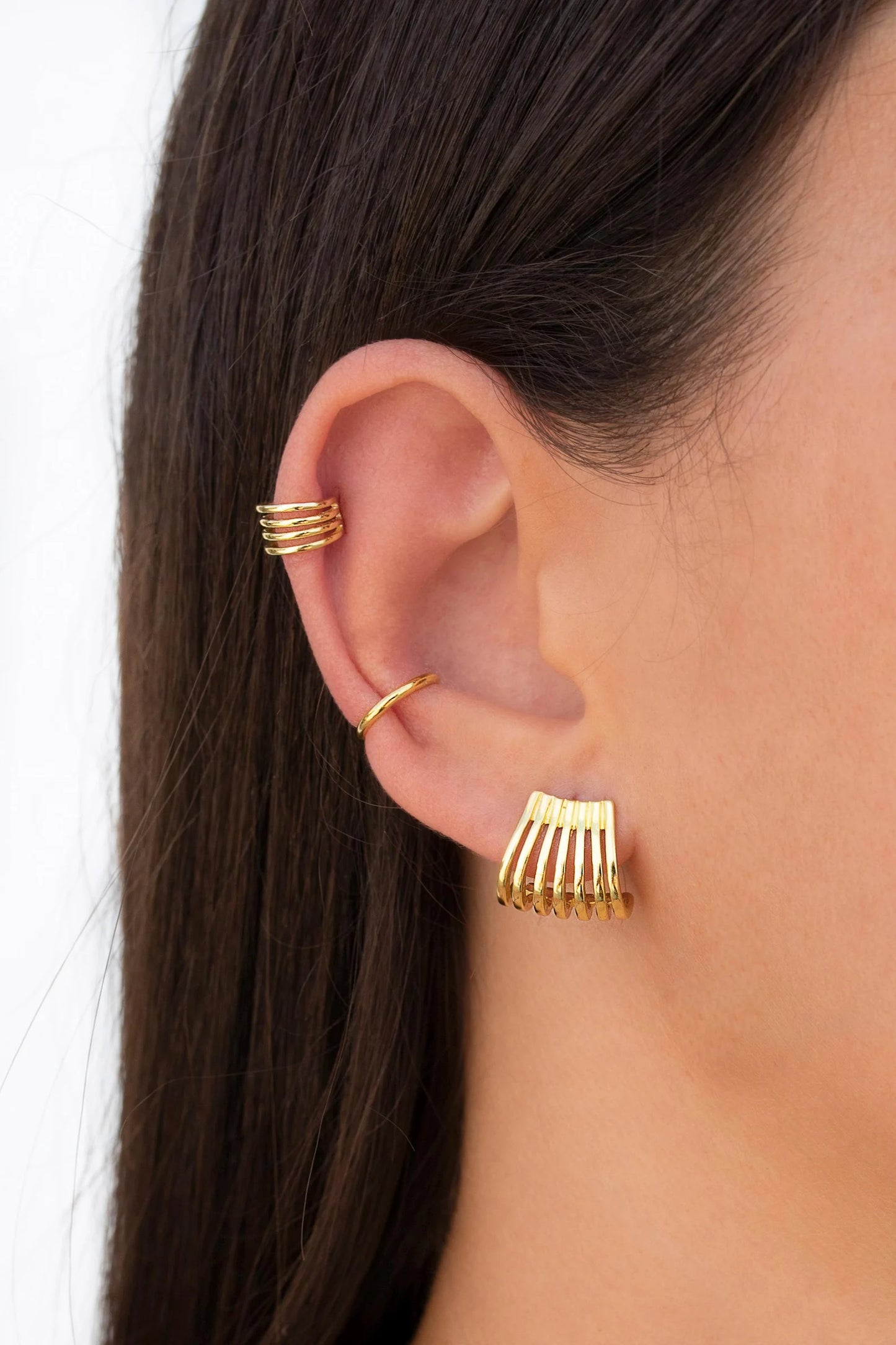 Boucles d'oreilles à bretelles, à larges lobes et multiples bandes