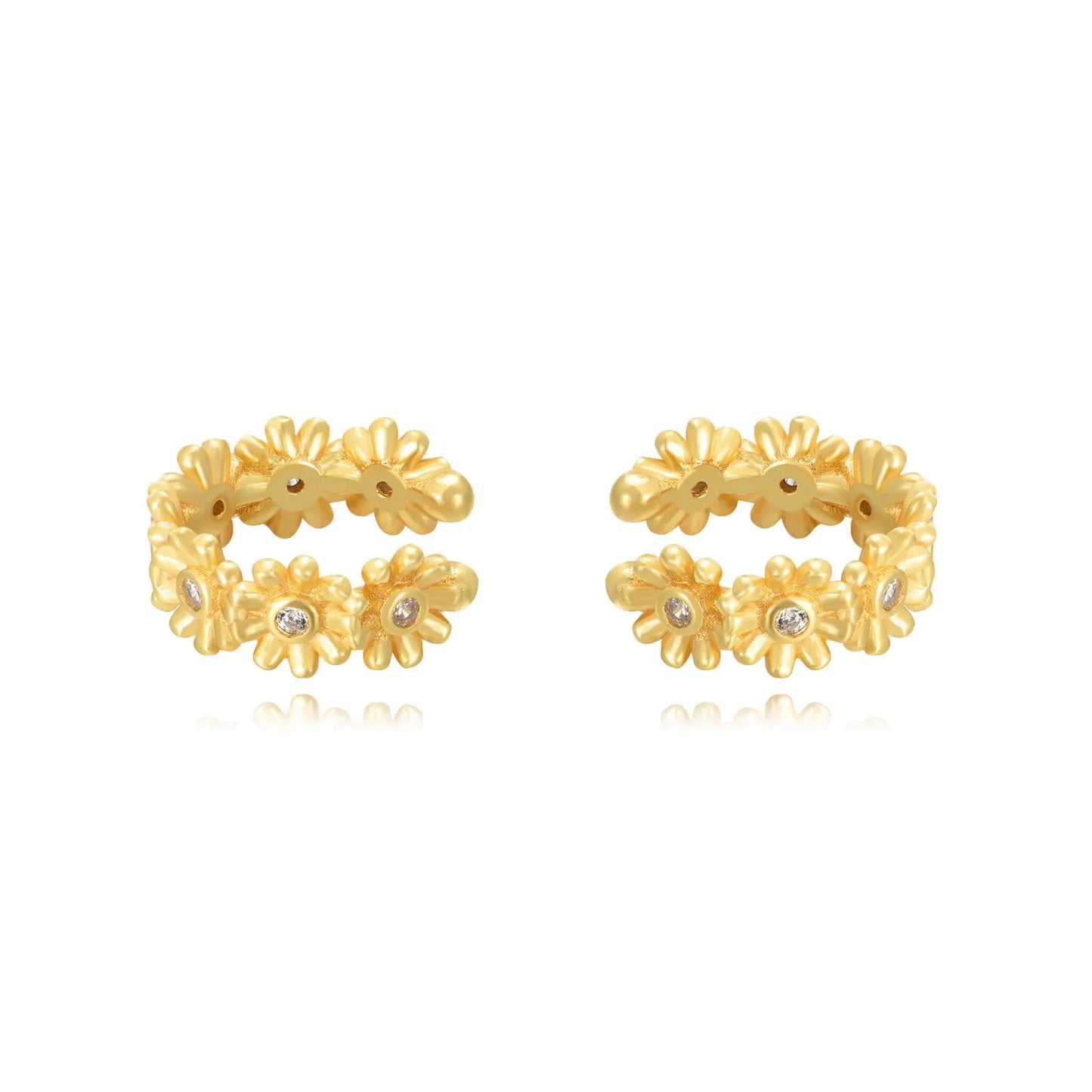 Boucles d'oreilles manchette conque fleur de marguerite sertie de zircon