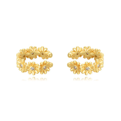 Boucles d'oreilles manchette conque fleur de marguerite sertie de zircon