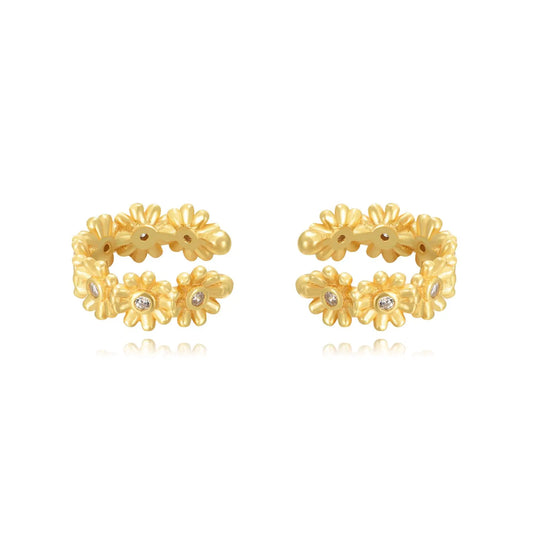 Boucles d'oreilles manchette conque fleur de marguerite sertie de zircon