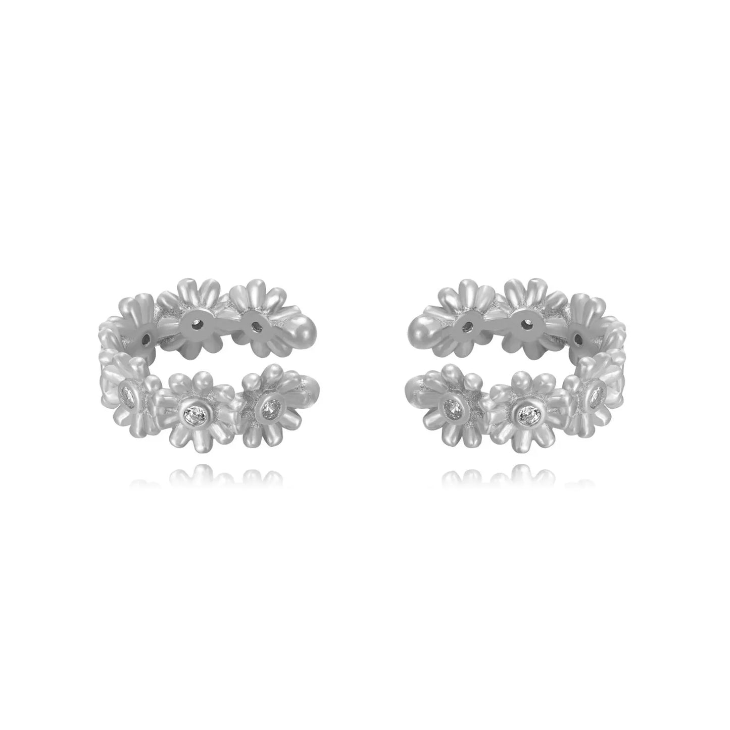 Boucles d'oreilles manchette conque fleur de marguerite sertie de zircon